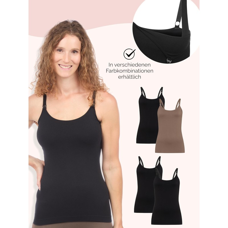 Herzmutter Seamless Nursing Tops, Set of 2, Easy Breastfeeding Function,