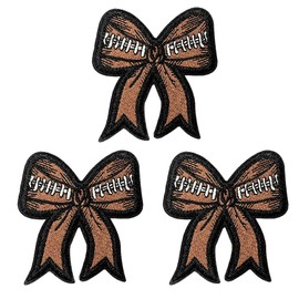 Dailyyart 3Pcs Football Iron On Bow Patches, Embroidered Trendy Bowknot Women Sports Applique Sew On Repair Patch for Jeans, Backpacks, Clothes, Clothing, Jackets, & Hats(3 Pcs Brown)