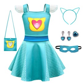 SHELOVESIT Girls Cute Kitties Dress with Mesh Flying Sleeves Movie Character Cat Dress Up Outfits - 120cm/4T-5T - Blue