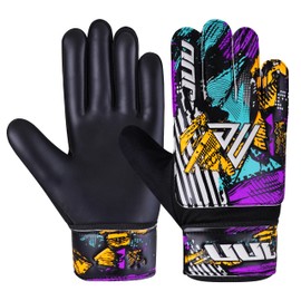 JUU Football Goalkeeper Gloves For Boys, Kids Children Youth Soccer Goalie Gloves with 4mm Latex Finger Spine Protection (Black, Size 4 suitable for 6 to 9 years old)