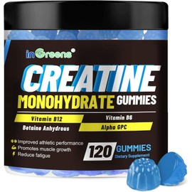 inGreens Creatine Gummies 6000mg, Creatine Monohydrate Gummies for Men & Women, Potent Creatine Supplement, Increase Strength & Build Muscle, Sugar Free, Mixberry Flavor, 120 Count