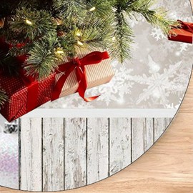 48" Buffalo Plaid Christmas Tree Skirt with 6pcs Plastic Snowflakes,Red and Black Buffalo Xmas Large Tree Ornaments Mat for Xmas New Years Eve Holiday Party Outdoor Decoration (White)