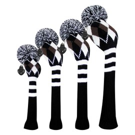 Scott Edward Knitted Golf Head Covers 4PCS Handmade Fit Well for Driver and Fairway Woods with Long Neck Pom Pom Golf Club Headcovers Set