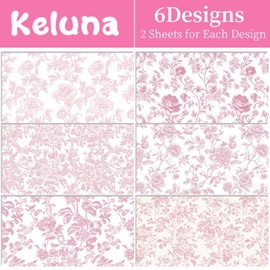 Keluna Pink Flower Wrapping Paper - 12 Sheets Pink White Chinoiserie Wrapping Paper for Wedding Gift Wrap Ceremony Bridal Shower Baby Shower Girls Birthday Christmas Holiday