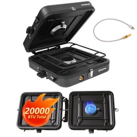 KingCamp 2 Burner Camping Stove，Portable Folding Stove with 20000 BTU，Backpacking Camp Stove for Outdoor Cooking，2 Adjustable Burners & Piezo Ignition for BBQ Hiking Backpacking Camping