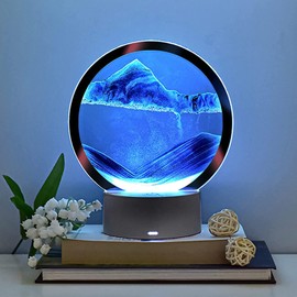 rysnwsu Moving Sand Art Picture Round Glass 3D Deep Sea Sandscape in Motion Display Flowing Sand Frame, Large Desktop Art, Home & Office Desktop Decorations(Blue, Button-Crotrol)