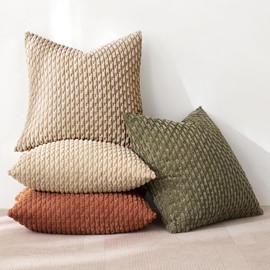 MIULEE Set of 4 Corduroy Cushion Covers, Decorative Cushion Cover, Modern Sofa Cushion, Decorative Couch Cushion for Sofa, Decorative Cushions for Living Room, Bedroom, 40 x 40 cm, Brown Green Series