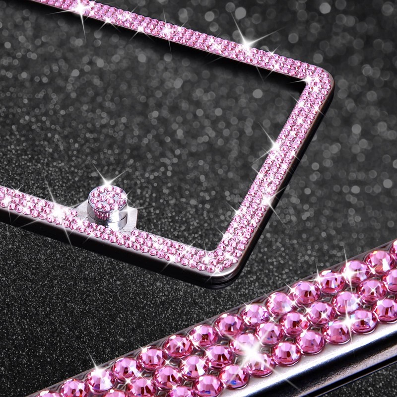 MAYEHAY Pink License Plate Frame 2 Packs Bling License Plate