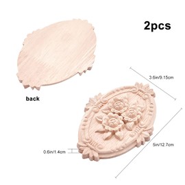 GORGECRAFT 2PCS Wooden Carved Onlay Appliques Oval Carving Decal Center Craft Unpainted Furniture Home Decoration Wood Carving Decal for Dresser Bed Door Cabinet Wardrobe Ceiling 5"x3.6"