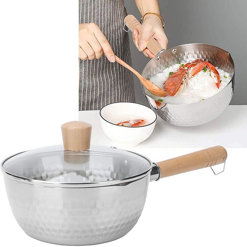 Scizorito 304 Stainless Steel Saucepan, Solid wood anti-scalding handle with
