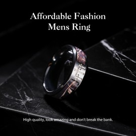 King Will Cross Ring for Men Black Plated Titanium Wedding Band Brown Camouflage Inlay Ring 8mm Width Comfort Fit Size 7-14丨Faith Collection 9