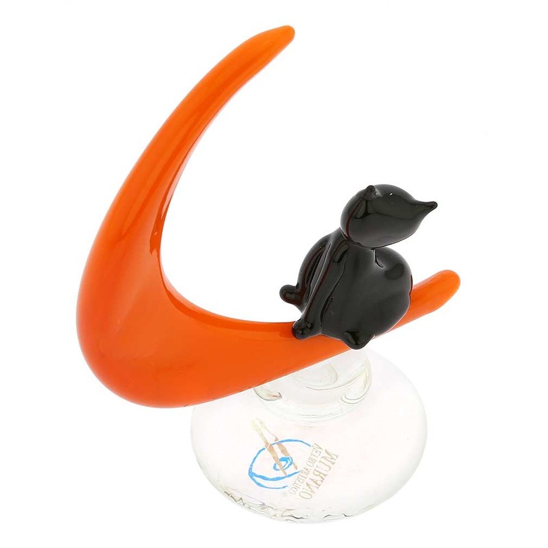 Glass Of Venice Murano Glass Cat On The Moon Statue