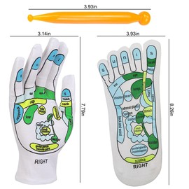 ZUYYON 2 Pairs Acupressure Reflexology Gloves Socks Set Reflexology Tools Massage with Point Massager Tools Hand Spa Reflexology Sock Five Toe Separate Socks for Men Women Tired Relieve White