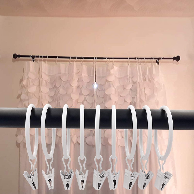 20 Pack White Curtain Rings with Clips, Curtain Hooks Hangers