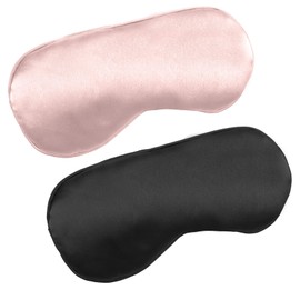 2 PCS Black Pink Satin Sleep Masks, Adjustable Silk Eye Mask for Sleeping, Eye Sleep Shade Cover, Blind Folds Soft Breathable Blindfold for Play Party Games Airplane Travel Essentials Cover Gifts