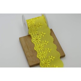 Feathers Creation 2 Yards Daisy Cotton Flat Border Anglais Lace Trim 2 Inch Broad Edging,Fabric Border Finishing,Wedding Dress,Casual Dress Edging Sew On (Yellow)