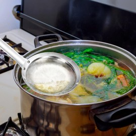 Homaisson 3 Pcs Fine Mesh Strainer Kitchen Set, Stainless Steel Food Strainers, Ideal for Oil and Foam Separation in Hot Pot, Includes Long Handle Strainers