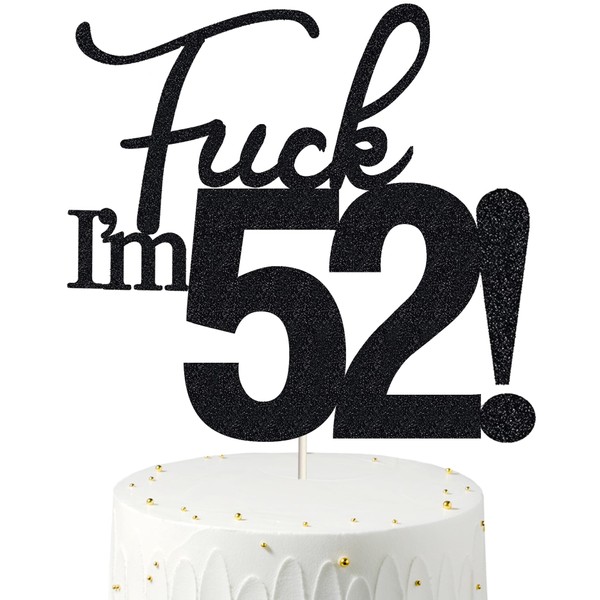 52 decoraciones para tartas, 52 decoraciones para tartas de cumpleaños, purpurina negra, divertida decoración para tartas de 52 cumpleaños para hombres, 52 decoraciones para tartas para mujeres, 52