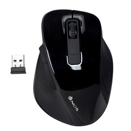 NGS BOW BLACK - Kabellose Maus RF 2.4Ghz, Kabellose optische Maus 800/1200/1600dpi für Computer, Scroll + 5 Tasten, ergonomisch (Rechtshänder), Schwarz