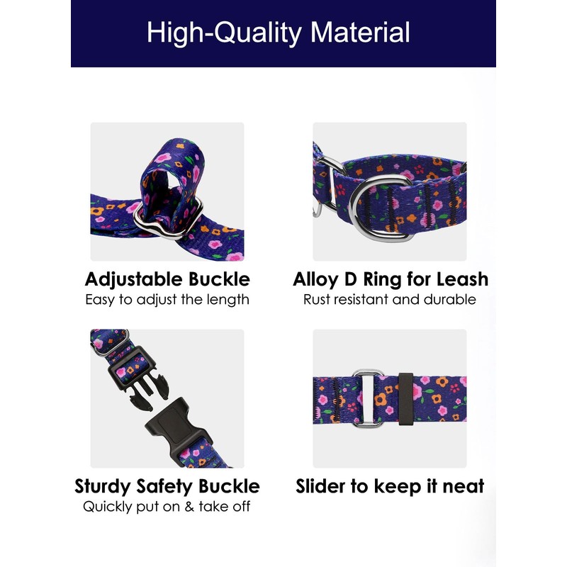 JOOCPUP Martingale Collar for Dogs, Adjustable Soft Nylon Dog Collar