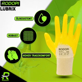 RODOPI LUBRIX Work Gloves for Men and Women Nitrile Coated Rubber Gloves Yellow Nitrile Gloves Oil Resistant Gloves Gardening Gloves (3 Pairs, 9)