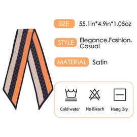 Aurolran 59" Mulberry Silk Like Head Scarf Women's Fashion Square Neck Satin Scarfs for Bag Hair Scarves Gift 59" * 5.9”