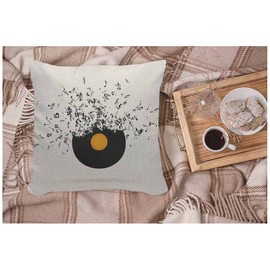 WONDERTIFY Record Muisicnotes Cushion Cover Notes Floating Decorative Throw Pillow Covers, Sofa Pillow Case Black White 45X45 Cm