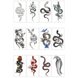 12 Blätter wasserdichte temporäre Tattoo-Aufkleber mit Blumenschlangen-Motiv, personalisierte Mode für Männer und Frauen, Blumen-Arm-Simulations-Tattoo