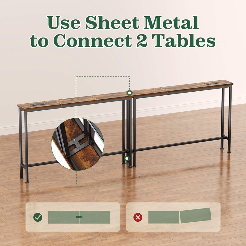 SUPERJARE 78.8 inch Narrow Console Table with Outlet, Sofa Table