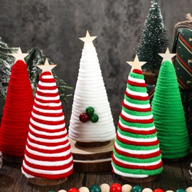 Threehoney 5 Pcs Christmas Yarn Wrapped Mini Trees Christmas Mini Yarn Trees Christmas Table Decorations for Farmhouse Indoor Room Kitchen Tiered Tray Shelf Decor Party Centerpieces Gift (Christmas)