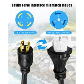 5 FT NEMA L14-30P to SS2-50R Power Cord Adapter with Locking Ring, 30A 120V/240V 4 Prong L14-30P Locking Connector Male to 50A SS2-50R Female, Power Adapter for RV Marine Boat Camper Generator