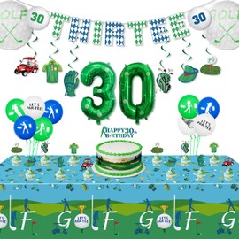 Golf 30th Birthday Party Decorations, Includes Thir-Tee Birthday Banner, Golf Tablecloth, Balloons, Golf Party Decorations Swirls, Cupcake Toppers, 30th Theme Birthday Decorations for Men, Golfer