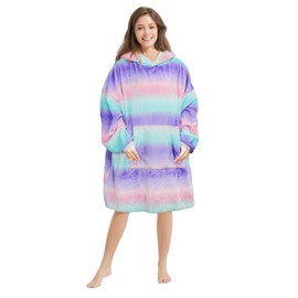 V.&GRIN Hoodie Blanket Women, Unisex Cuddly Fluffy Fleece Pullover Blanket with Sleeves Gift for Men Women, Purple, Pink, One size fits all