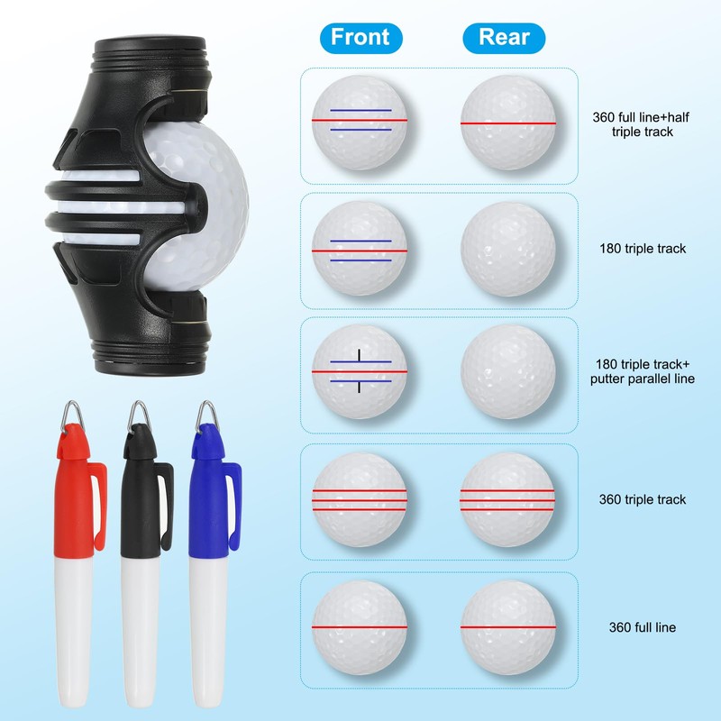PATIKIL Golf Ball Marker Stencil 360 Degree Triple Track Golf