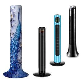 NICENEEDED Blue Peacock Pattern Tower Fan Dust Cover, Vertical Fan Dustproof Protective Cover Washable Tower Sleeve, Dust-Proof Protective Cover for Pedestal Fan Floor Stand Fan Decor