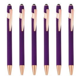 PATIKIL Ballpoint Pen with Stylus Tip, 6 Pack 2 in 1 Metal Pen Black Ink 1.0mm Medium Point Stylus Pen for Touch Screens Style 2, Purple