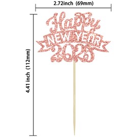 Ephlyn 24 Stück 2025 Happy New Year Cupcake Toppers Glitter Feuerwerk Hello 2025 Cupcake Picks für Cheers to 2025 Happy New Year Eve Thema Urlaub Party Kuchen Dekorationen Supplies Roségold