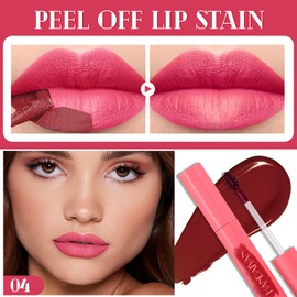 YBUETE Peel Off Lip Liner Stain, Peel Off Tattoo Lip Tint, Peel Off Lip Stain with Matte Finish, Waterproof, Long Lasting, Transfer Proof Red Lip Tint, Highly Pigmented Color, Non-Stick Cup Lip Stain