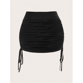 MakeMeChic Women's Ruched Bodycon Drawstring Tie Side Plain Skinny Fit Mini Skirt Black Large