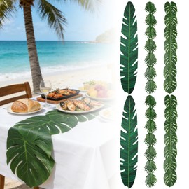 6 Pcs Artificial Palm Leaves Table Runners, 72 Inch Tropical Palm Leaves Table Runner Faux Leaf Table Cloth for Jungle Luau Safari Tropical Hawaiian Wedding Party Summer Party Table Wall Decor