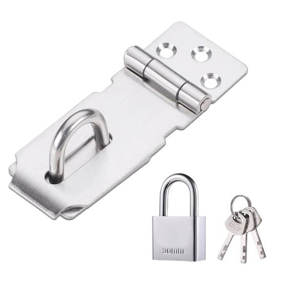 Door Lock Hasp with Door Lock and Screws, Stainless Steel