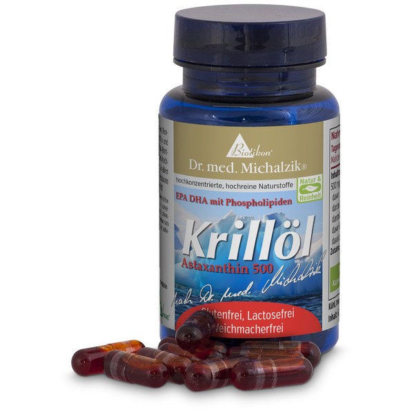 *3+1 Action* Krill Oil according to Dr. Michalzik 100% Pure Euphasia Superba in Oil Protection Hard Capsules - 120 mg Omega 3 per Capsule - No Additives - by BIOTIKON®