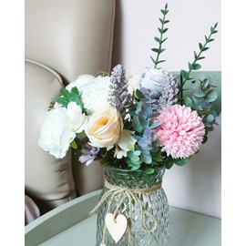 Aubcee 2 Pack Set Fake Flowers with Vase, Faux Peony Silk Flowers in Vase for Home Decor,Fake Flowers with Vase for Coffee Table Decor,Living Room Bathroom Plant Decor, Centerpiece Table Decorations