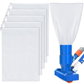 6 Pack Pool Vacuum Replacement Mesh Bag 16" X 12" Pool Cleaner Fine Mesh Bags with Drawstring Pools Leaf Vacuum Reusable Filter Bags for Pools Universal Fit Leaf and Debris Collection Bag, White