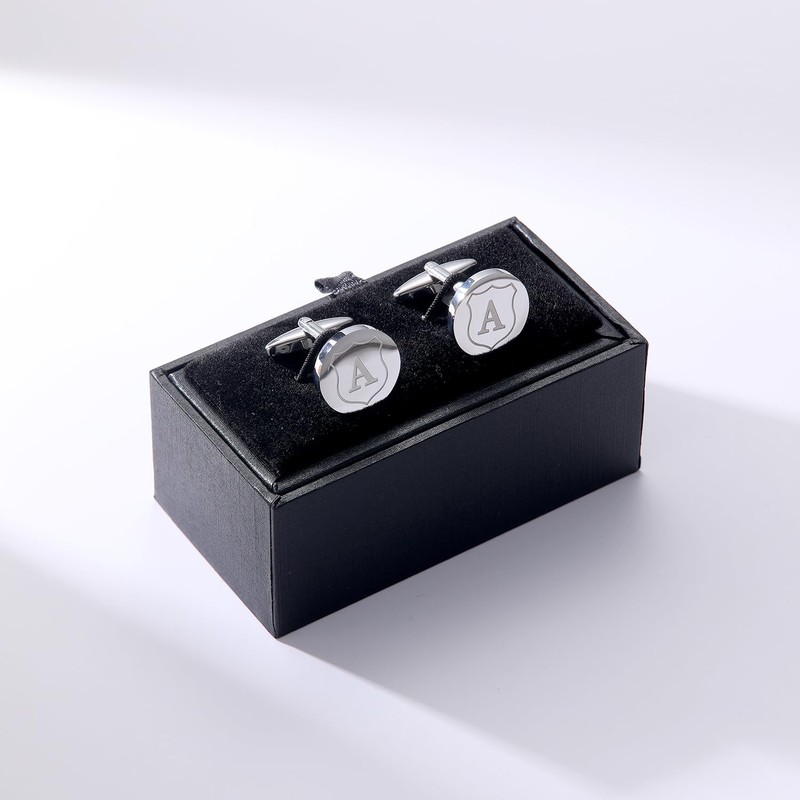 HHGEE XING Cufflinks for Men Initial Classic Round Stainless Steel