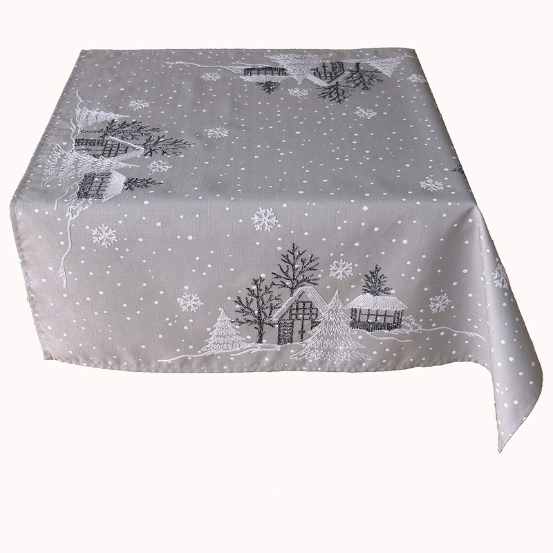 Raebel OHG Table Runner Embroidery Winter Village Fir Christmas White