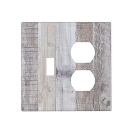 Farm Barn Cabin Kitchen Brown White Gray Grey Wood Wooden Plank Grain 2-Gang 1-Toggle 1-Duplex Device Combination Wallplate One Toggle Switch and One Duplex Receptacle Outlet Combo Light Switch Cover