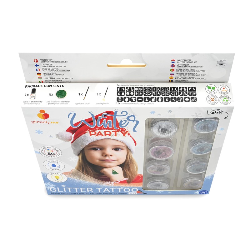 Winter Party Glitter Tattoo Set with Biodegradable Glitter - Made