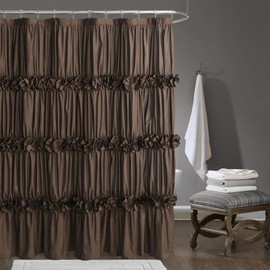 Homechoice Decor Chocolate Ruffle Shower Curtain, Vintage Handcrafted Bow Tie Bath Curtain for Master Bathroom, Ruched Microfiber Bathroom Curtain with 12 Buttonholes, 72" W x 72" H (LQ-10)