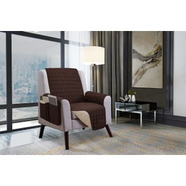 Elegant Comfort Quilted Furniture Protectors Solid and Printed Design Reversible Slipcovers Featuring Elastic Straps and Smart Pockets Great for Pets, Kids and More, Chair, Brown/Cream